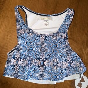 NEW Perfect Vacation Tankini Swim Top Light Blue Floral Built In Bra Size XS